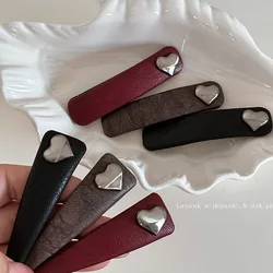 Soft leather metal love hairpin burgundy retro color scheme BB clip daily versatile bangs side clip hair accessories