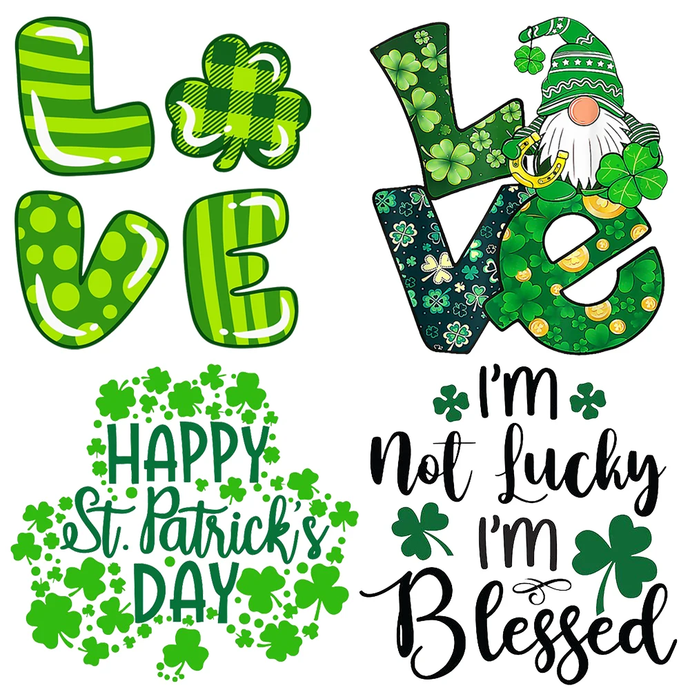 St. Patrick's Day Thermo Stickers for Clothing Green Heat Transfer Ireland National Day Iron on Parches Termoadhesivos Para Ropa