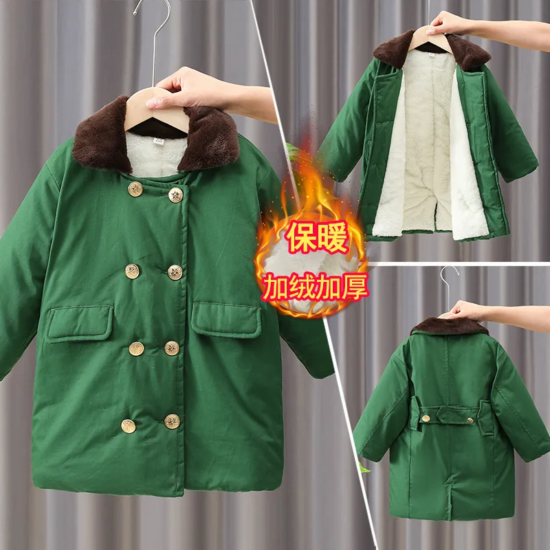 

Children's Coat, New Padded Padded Warm Jacket, Mid-length Retro Nostalgic Jacket, Old-fashioned Army Green Padded Coat