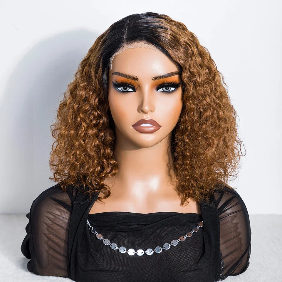 Бразильский парик Джерри Curly Bob Pre Cut Kinky Curly Wigs Pre Bleached 6x6x1 Lace Wig Pixie Cut Short Ombre Brown Human Hair Wigs