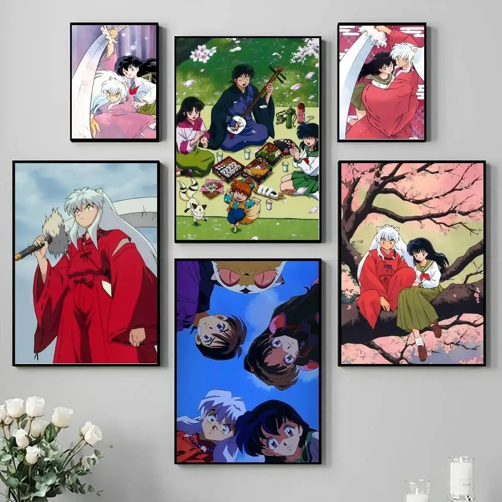 Japanese Manga Classic Anime I-InuYasha Poster Self-adhesive Art Waterproof Paper Sticker Coffee House Bar Room Wall Decor