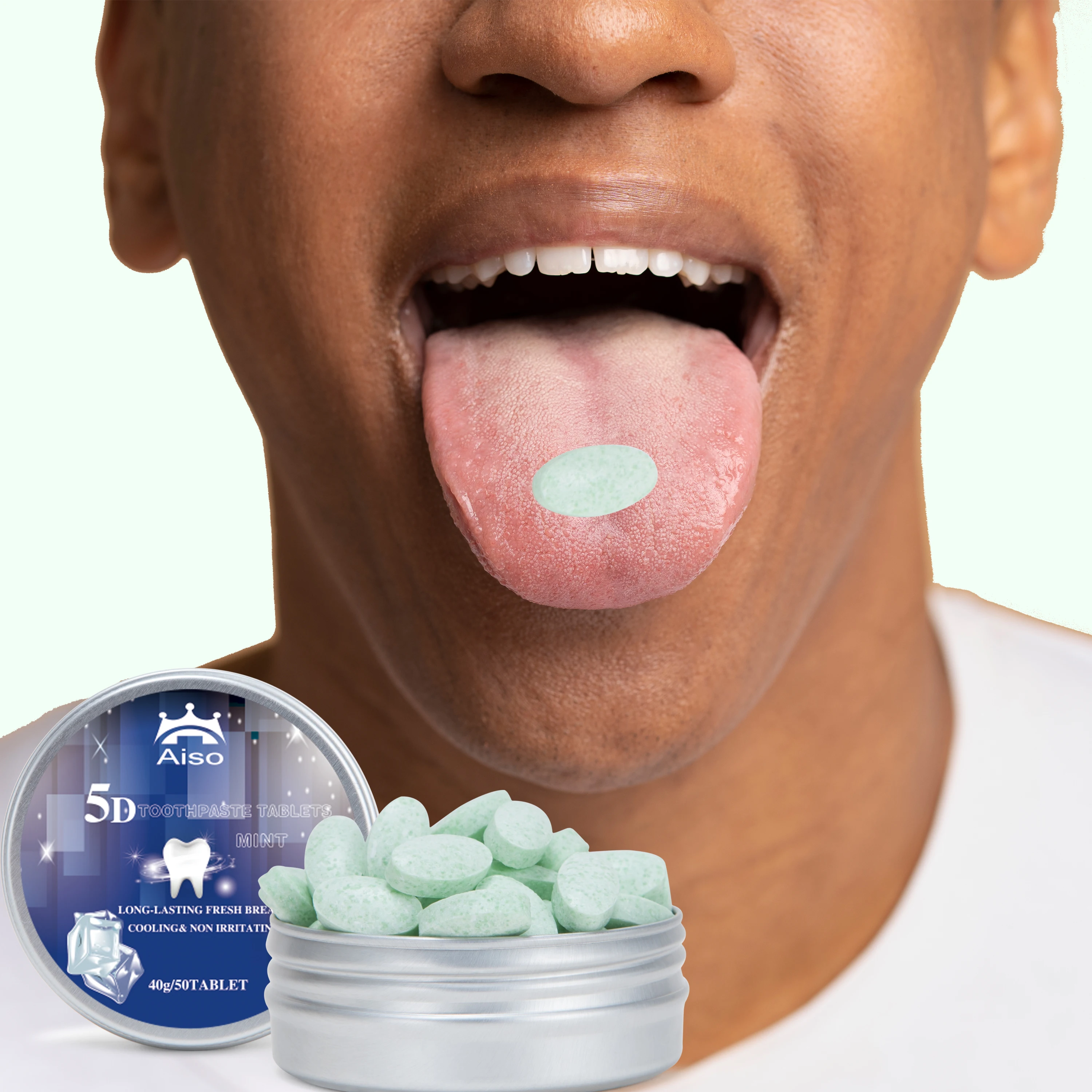 50 tabletas Pasta de dientes de menta de viaje todo en uno tabletas masticables, pasta de dientes de viaje, limpieza profunda, aliento fresco duradero