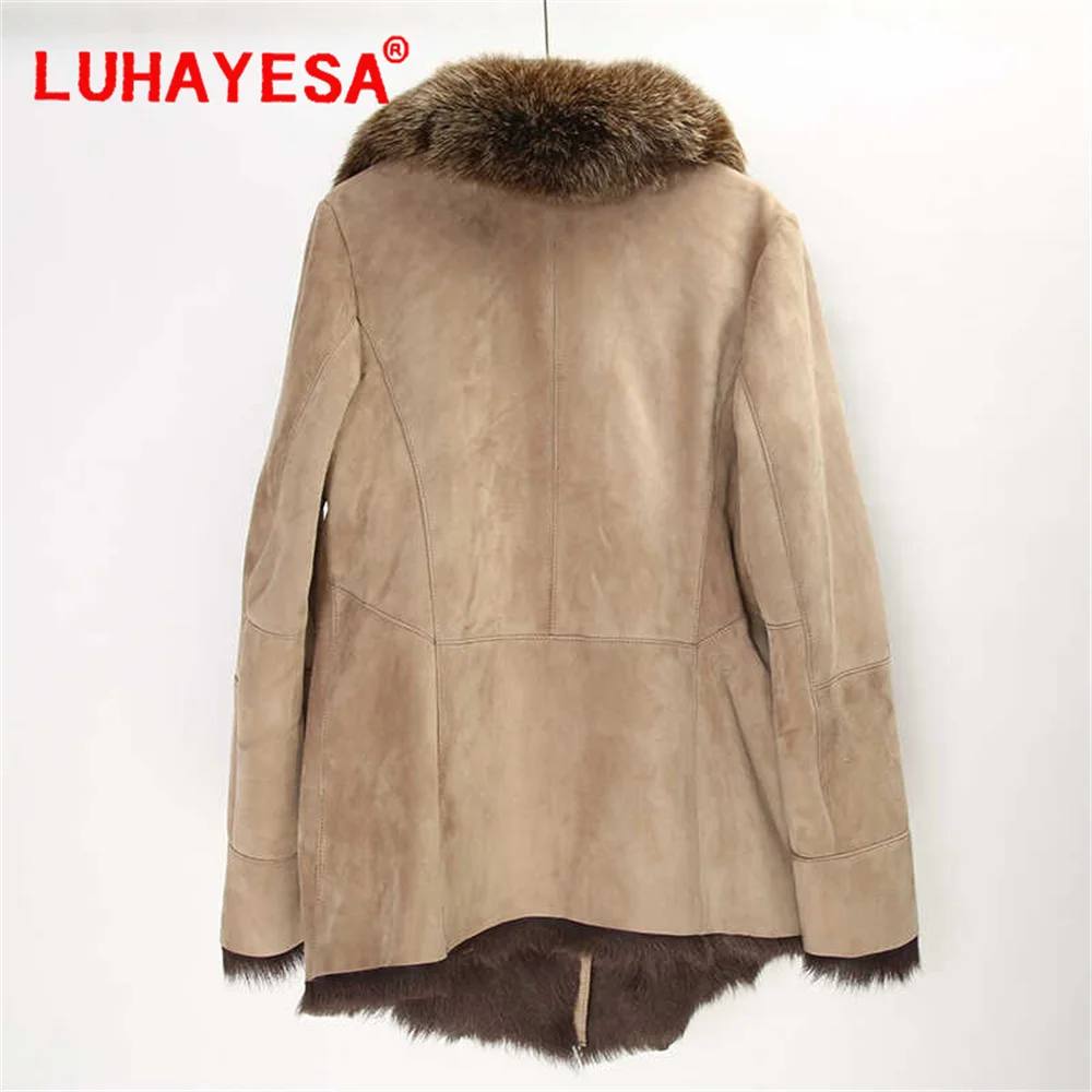 2024 Luhayesa New Turkey Goat Shearling Fur Clothing Women Slim Fluffy Fur Thicken Warm Winter Fur Jacket