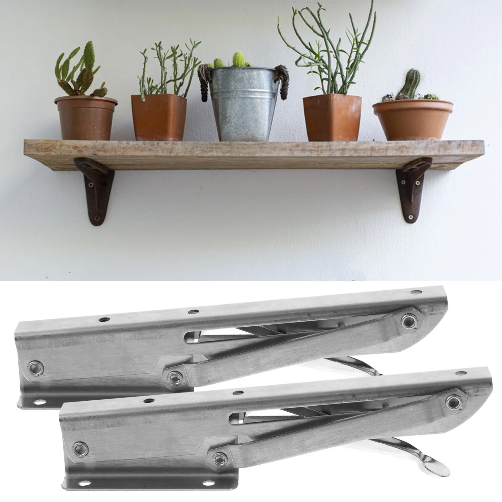 1Pair Triangle Shelf Brackets Foldable Metal Wall Shelf Bracket Sturdy Reinforced Design for DIY Shelving Desk Fixing Partition
