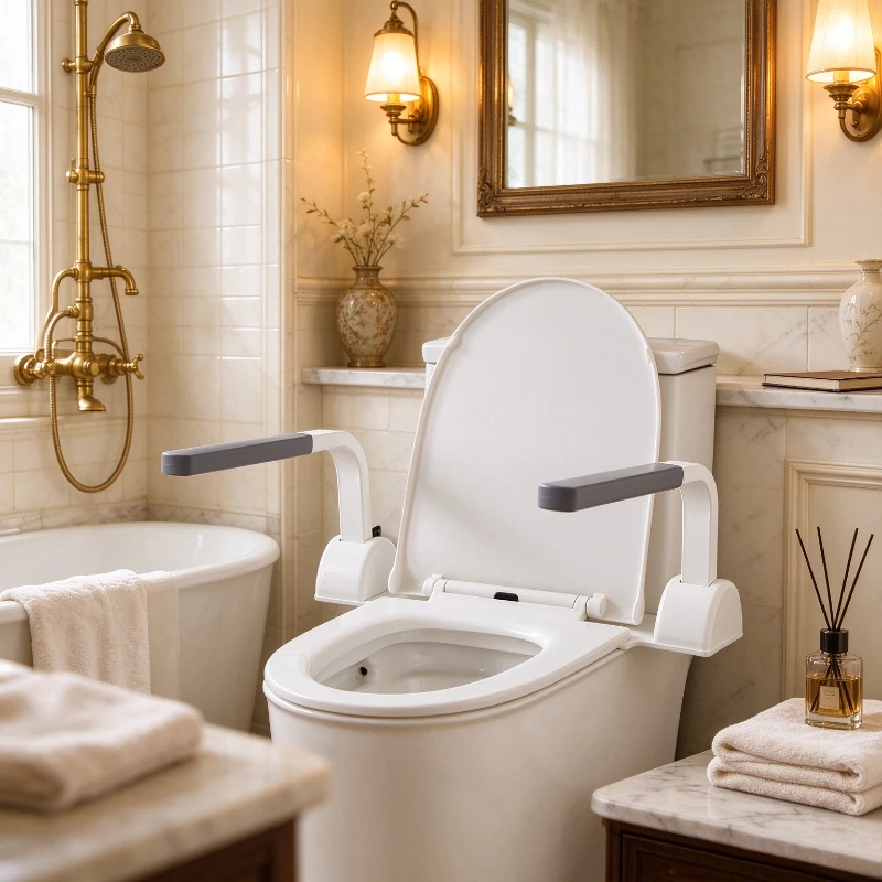 Toilet Safety Rail Elderly Disabled Grab Bar No Drill Stand Up Assist Frame Home Bathroom Commode Seniors Daily Useful Aid