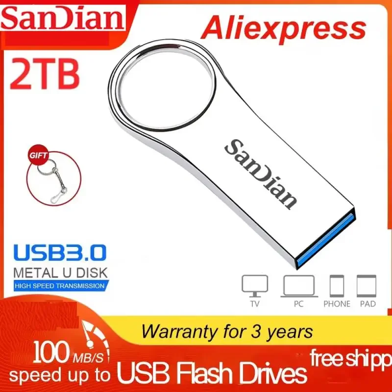 Unidad Flash USB 3,0 de alta velocidad, Mini Pendrive portátil de Metal de 2TB, 512GB, 256GB, 128GB, 1TB, para PC