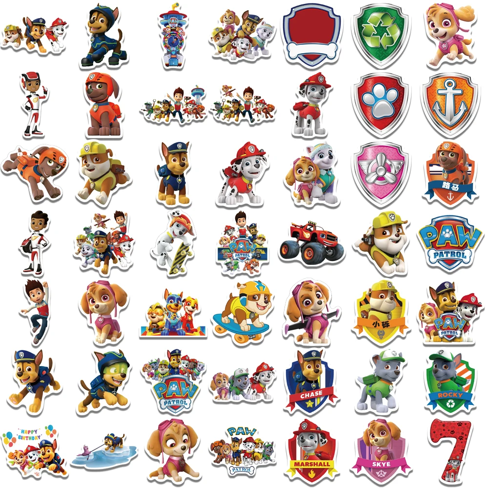 Cute Dog Paw Patrol Anime Adesivos para crianças, carro, bicicleta, viagem, bagagem, telefone, laptop, desenhos animados Cool Graffiti Sticker, DIY, 10 pcs, 30 pcs, 50pcs