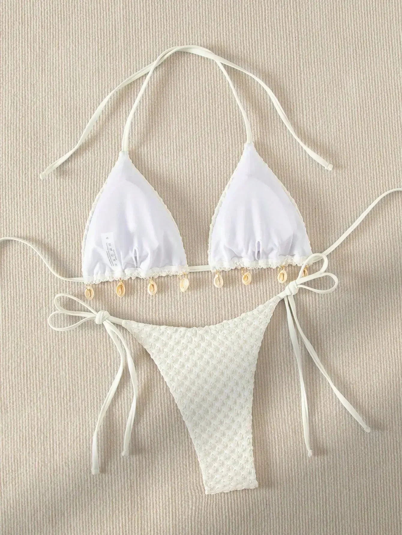 Sexy Bikini Set White Shell Designer Swimsuit 2024 New Halter Push Up Micro Bikinis Summer Strój kąpielowy Tie Side Stringi Stroje kąpielowe