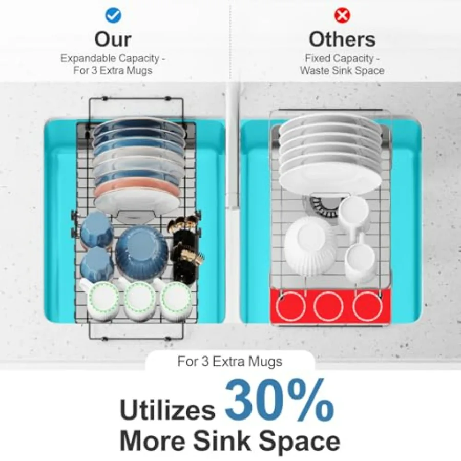 رف تجفيف الأطباق في الحوض بسعة قابلة للتوسيع لطاولة المطبخ قابلة للتعديل فوق تجفيف الأطباق مع حصيرة غير قابلة للانزلاق 15.820