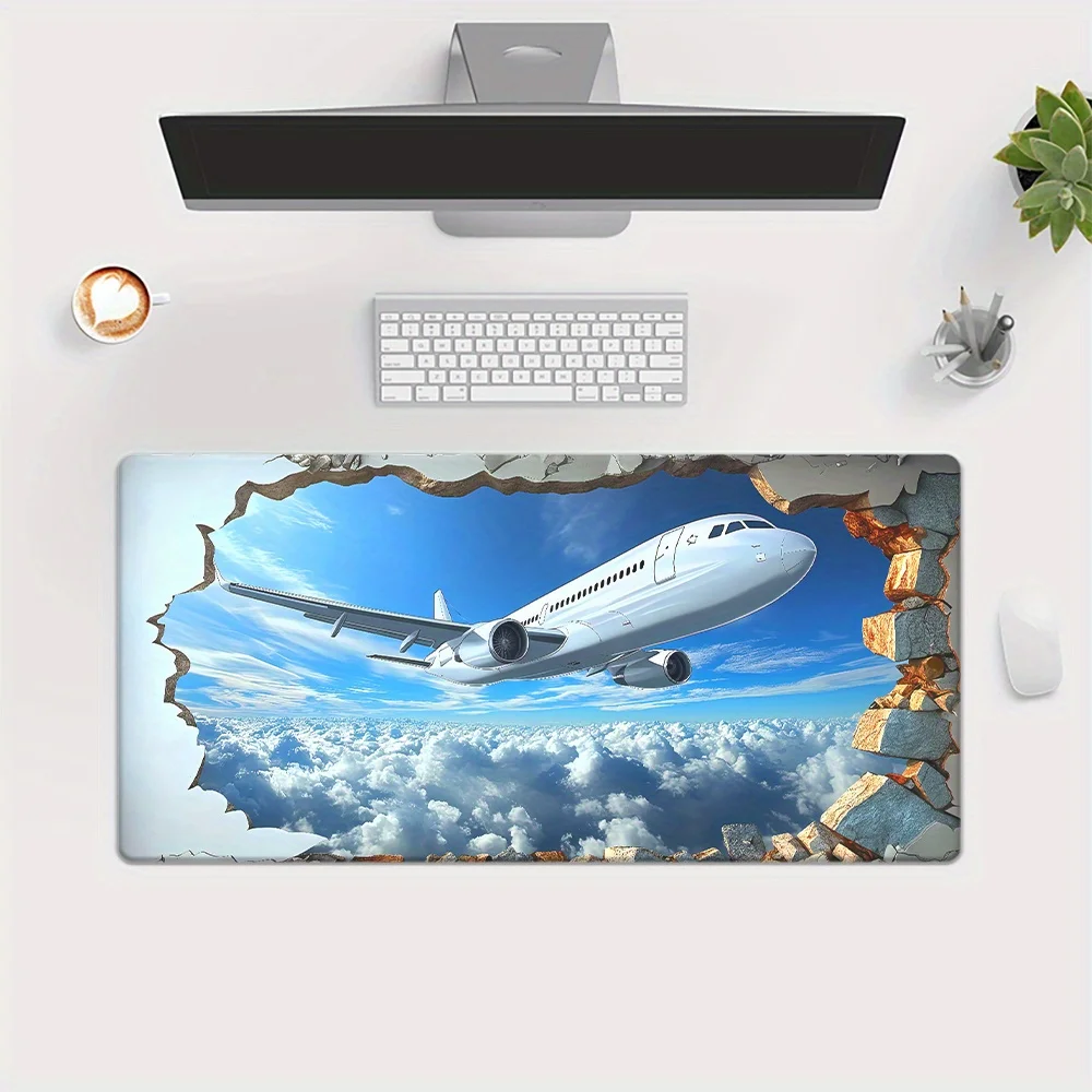 3D Airplane Sky View Desk Mat Extra Large Non-Slip Rubber Gaming Mouse Pad for Office PC Laptop