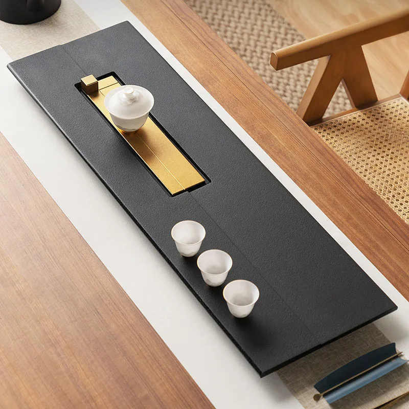 

Stone Black Tea Tray Living Room Rectangle Drainage Coasters Accessories Tea Tray Hospitality Plate Bandejas Home Decorationgs