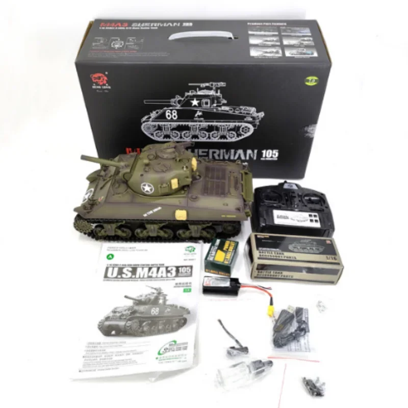 1: 16 Remote-controlled Tank M4a3 American 3898-1with Gun Barrel Telescopic Multifunctional Combat Rc Competitive Tank Model