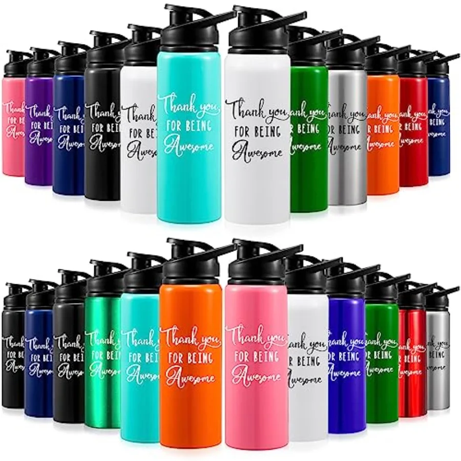 

24 Pack Thank You Appreciation Gifts Lightweight Aluminum Water Bottle Bulk Reusable Leakproof Water Bottle with Twist Cap Buck