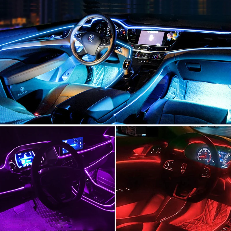 Tira de luces LED para iluminación Interior de coche, guirnalda de decoración, cable de alambre, línea de tubo, luz de neón Flexible con unidad USB, accesorios para coche