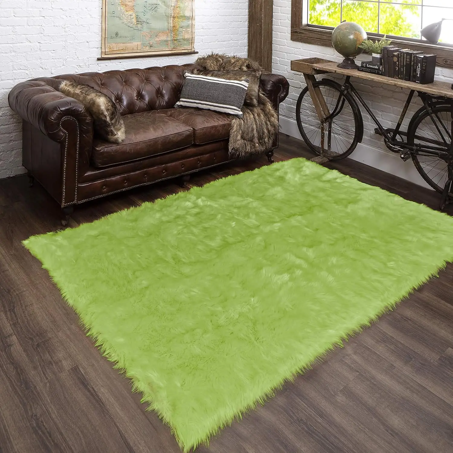 Latepis Fluffy Olive Grass Green Rug 5X7 Area Rug For Bedroom Rug Faux Sheepskin Fur Rug For Living Room Sofa Floor Shaggy Rug