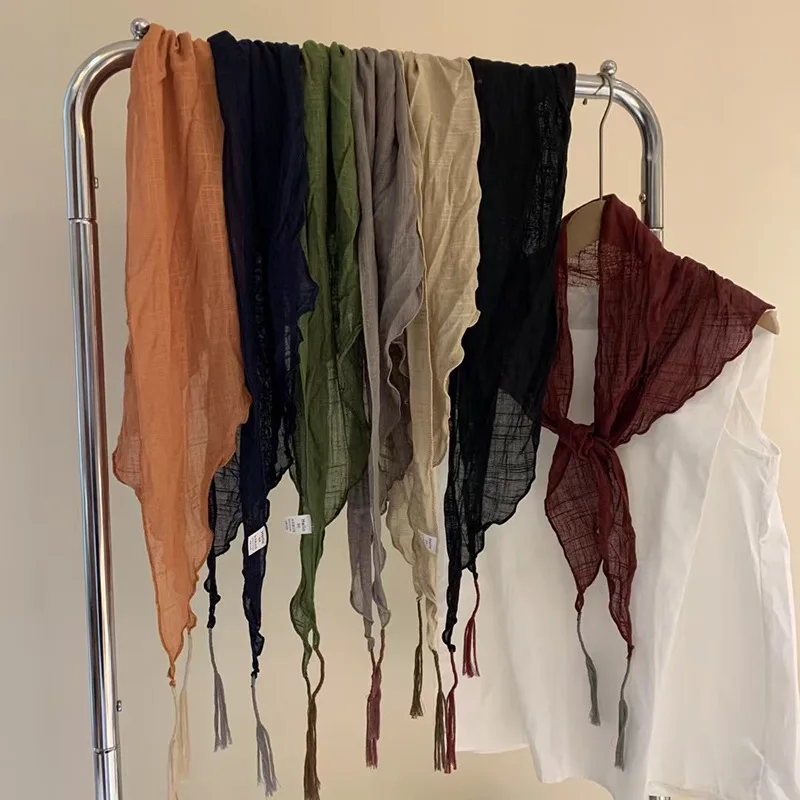 

Solid color linen scarf for women, stylish and versatile, retro and artistic outer shawl