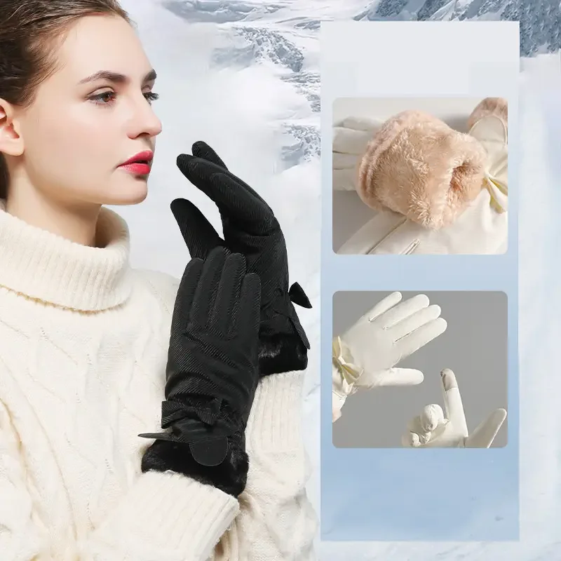 1 Pair New Fashion Winter Women Bear Elegant Windproof Waterproof Touch Screen Full Finger Warm Skiing Outdoor Sports Gloves