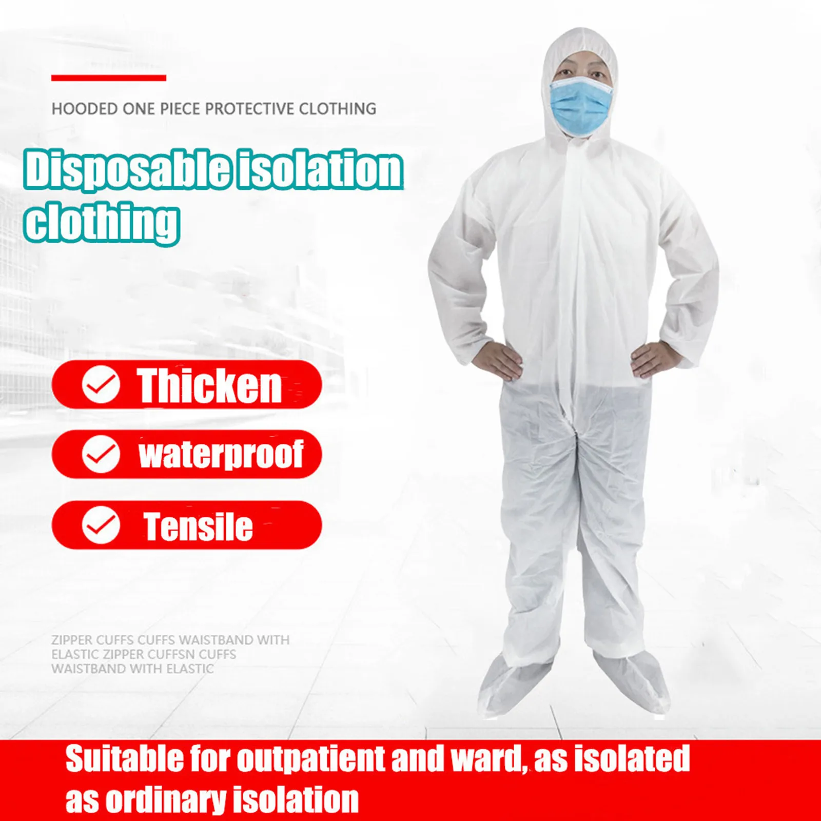 1pcs White Coverall Chemical Hazmat Isolation Suit Disposable Protective Clothing New