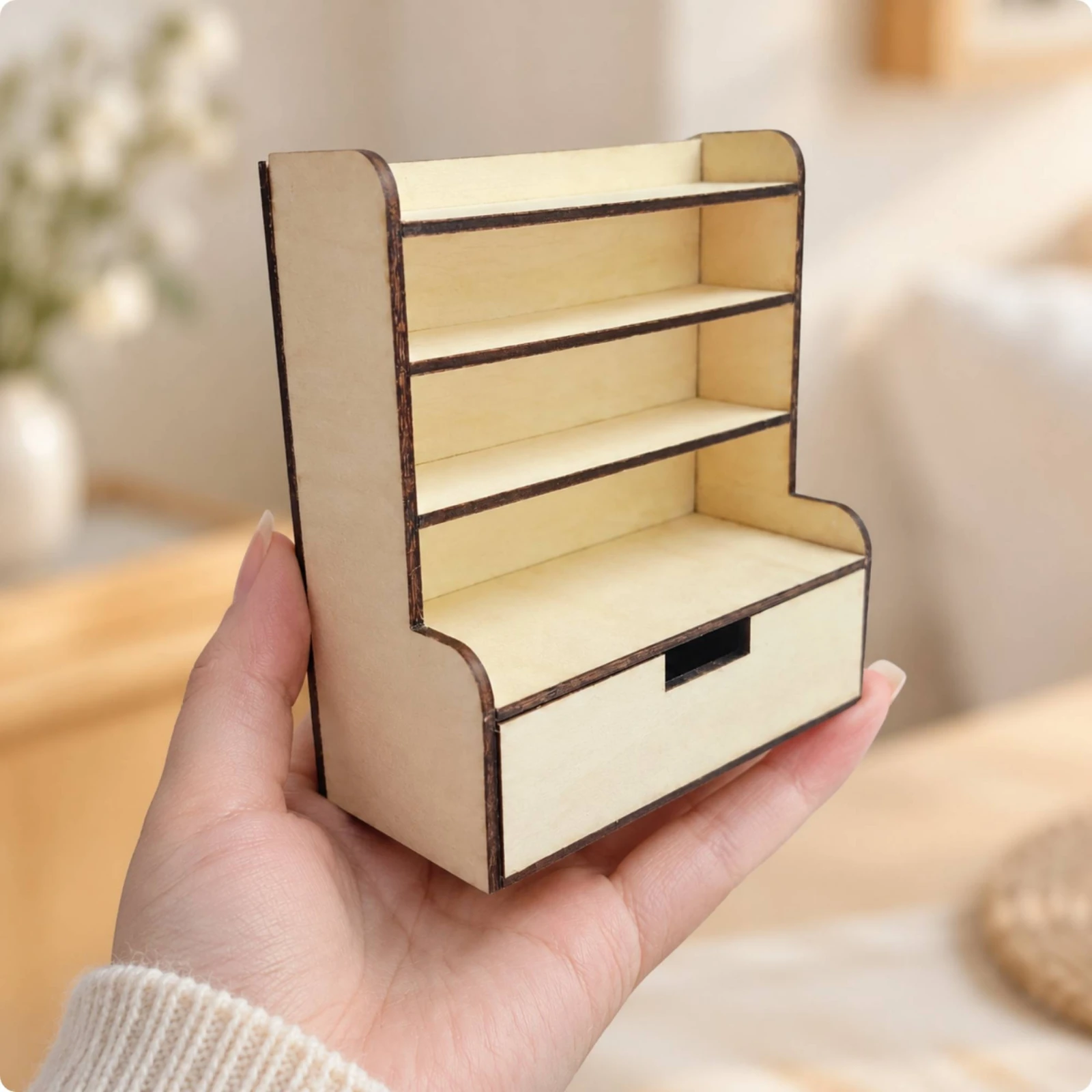 Miniature Wooden Cabinet with Drawer Realistic Three-Shelf Miniature Cabinet Mini Bookshelf Multi-Functional for Children