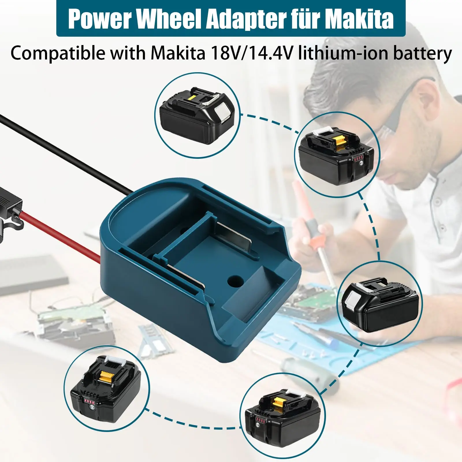 Zewnętrzny adapter akumulatora konwerter do akumulatora Makita 14 V/18 V DIY skrzynka na elektronarzędzia Mod zestaw akcesoriów do wtyczki przedłużacz elektryczny nowość — zdjęcie produktu 4