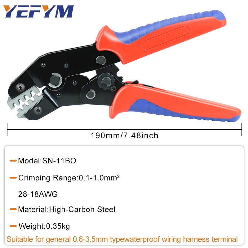 Waterproof terminal Crimping plier tools SN-11BO sealing ring plug terminal spring 0.1-1mm² clamp crimping hand tools YEFYM