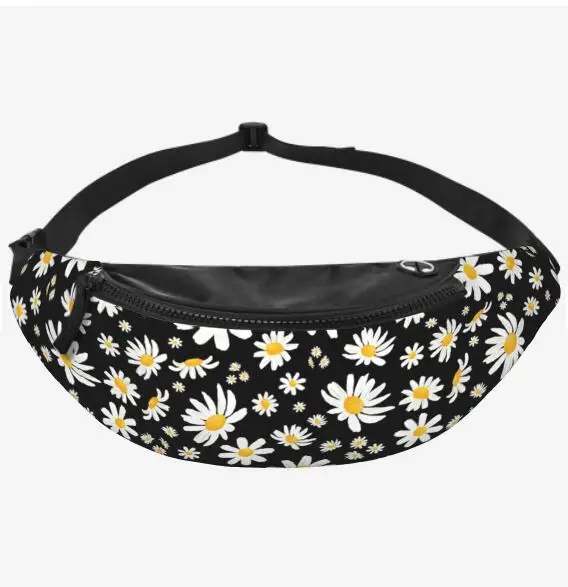 Cute Daisy Flowers Waist Bag With Headphone Hole Belt Bag Adjustable Sling Pocket Fashion Hip Bum Bag For Women Men