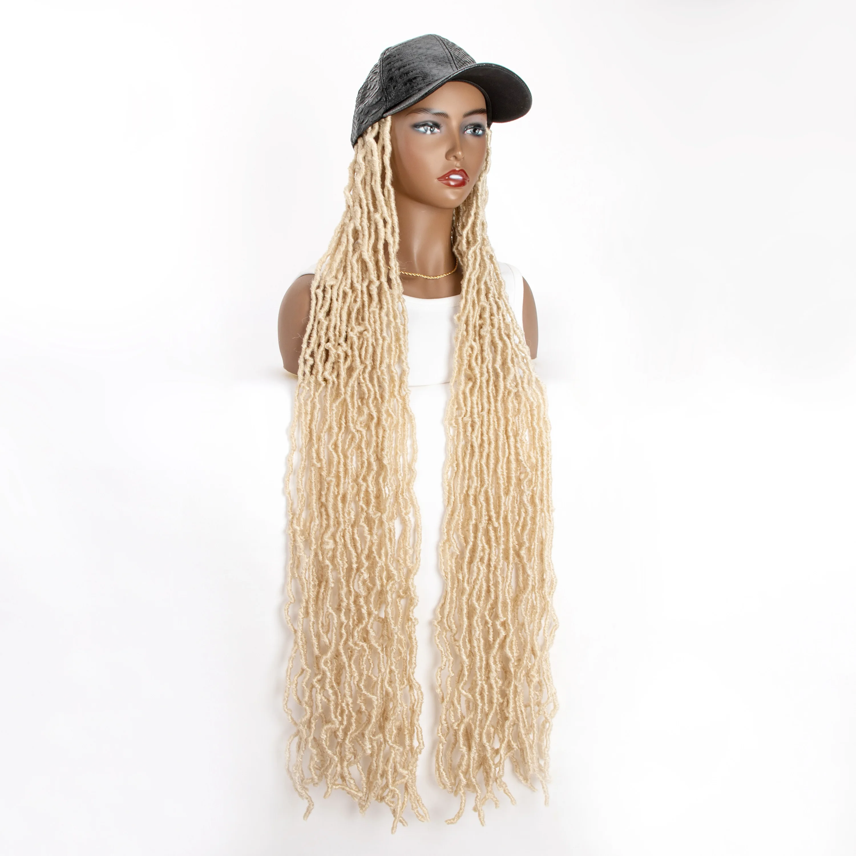 WIGERA Synthetic Honey Blond Extra Long Soft Nu Faux Locs Braided Baseball Cap Wig Braids Wig Hair Extensions With Hat For Women