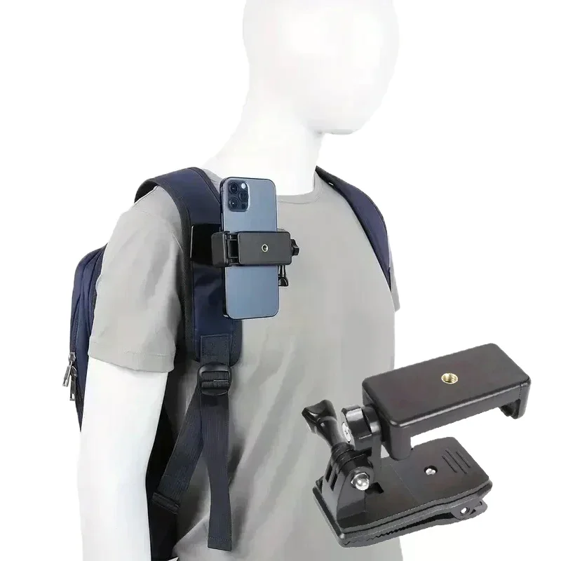 1 قطعة حقيبة الظهر المضادة للانزلاق حزام قاعدة تركيب مزودة بمشبك حامل هاتف قابل للتعديل في الهواء الطلق حامل فيديو مباشر المشبك جبل