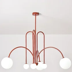 Nordic Led Iron Ceiling Chandelier Retro Bar Kitchen Pendant Lights Living Dining Room Kitchen Lighting Minimalist Line Lustre