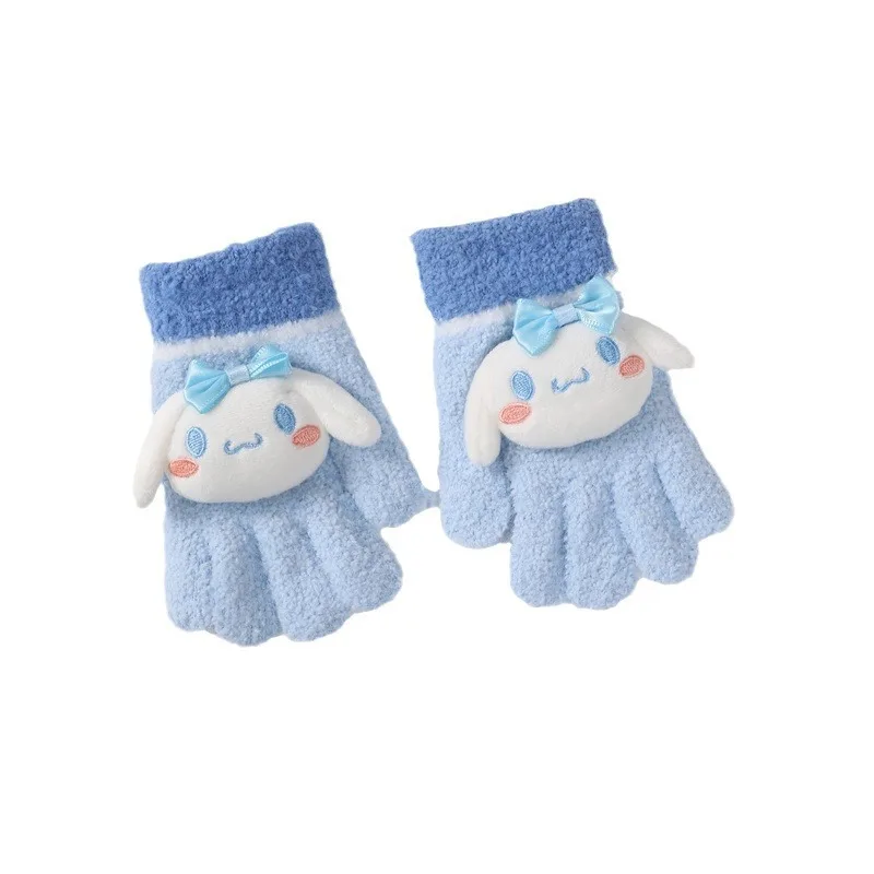 Sanrio My Melody-guantes de invierno para niños, guantes de punto con cinco dedos divididos, dibujos animados, Kuromi, grueso, frío y cálido, hombres y niñas