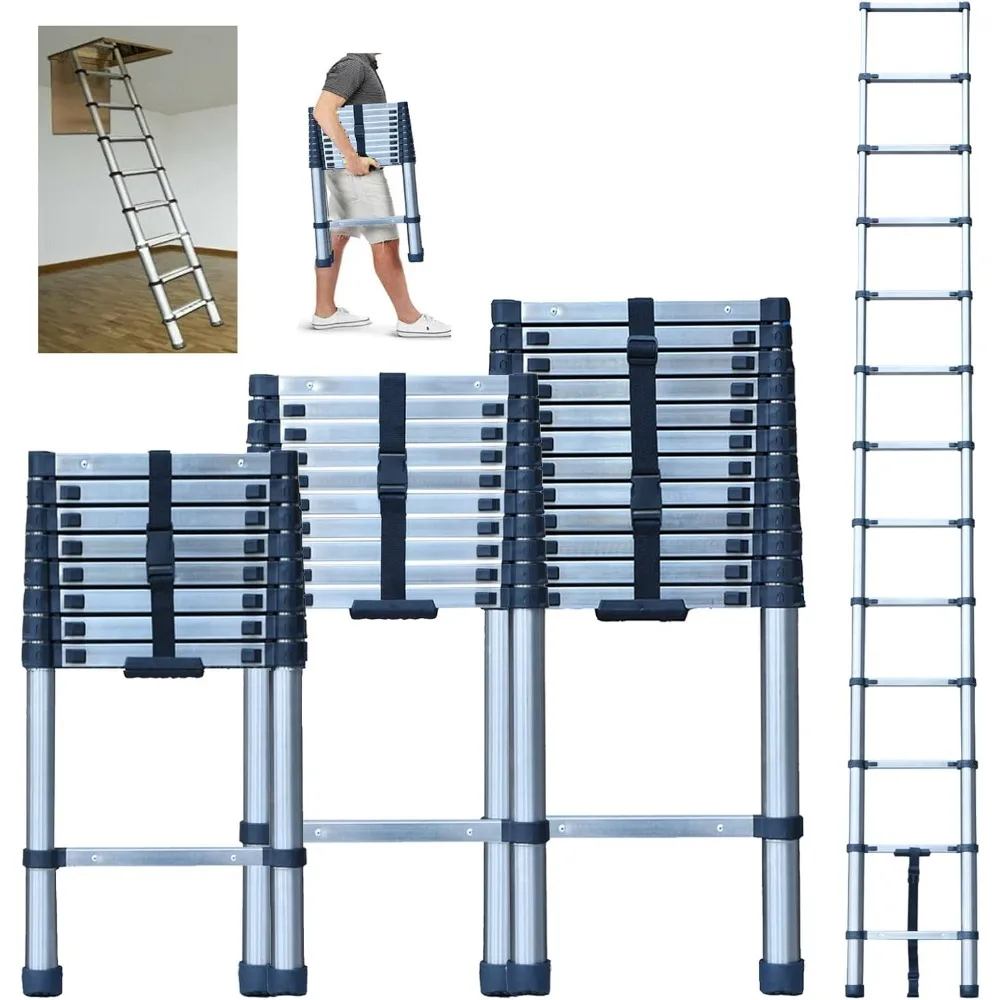 Stainless Steel Telescoping Ladder - 10 FT Step Ladder, Portable Folding Collapsible, Multi-Purpose for Home, Roofing, RV