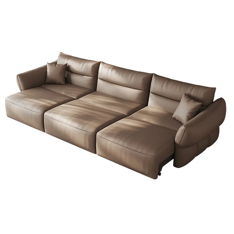 

Modern electric leather first-layer cow multi-functional sofa living room small apartment straight-row sofa