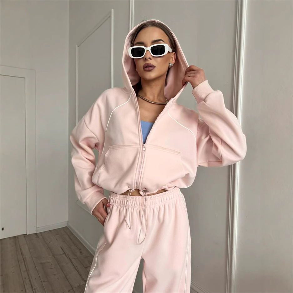  Women's Sport Suit Long Sleeve Zipper Cardigan Set Casual High Waist Trousers Pure Color Four Seasons Fashion Summer 2025