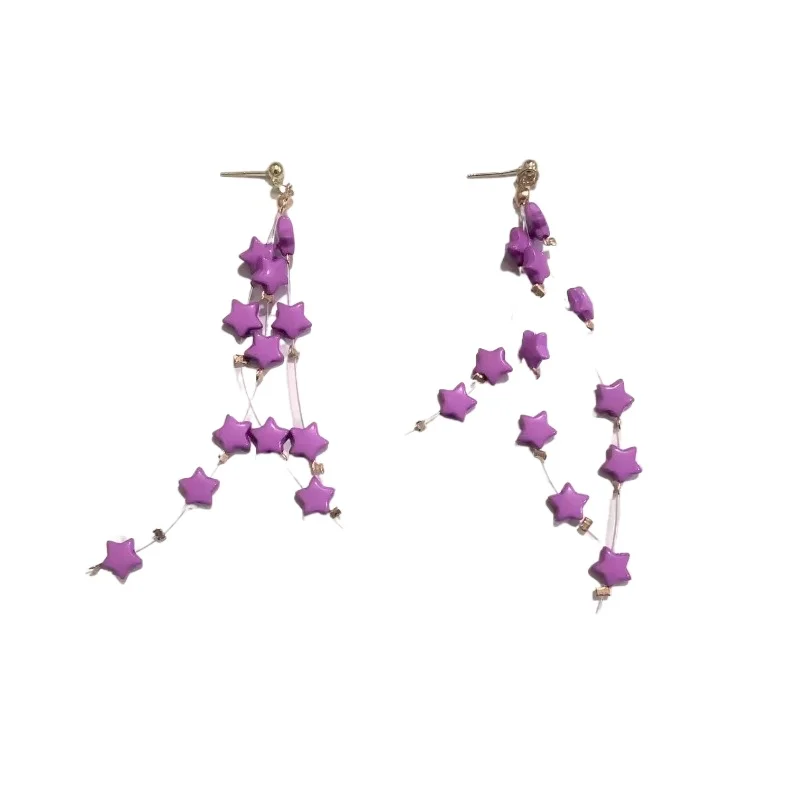 

Purple star tassel earrings women's sweet cool babes style light luxury niche long earrings