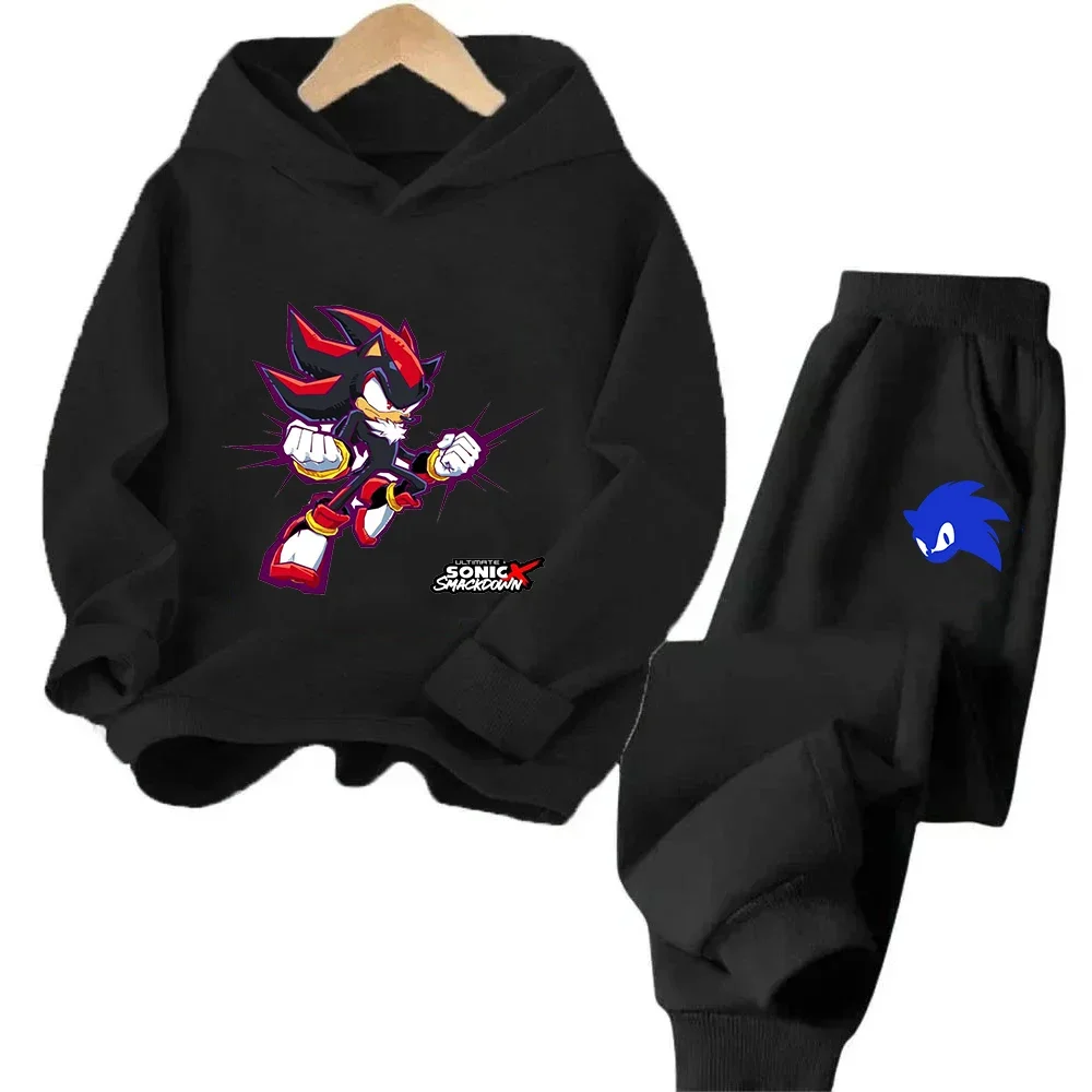 Boys and Girls Aged 3-13 Children's Anime Cartoon Sonic Letter Printed Autumn/Winter Warm Two Piece Hoodie+Pants Sports Set for #4