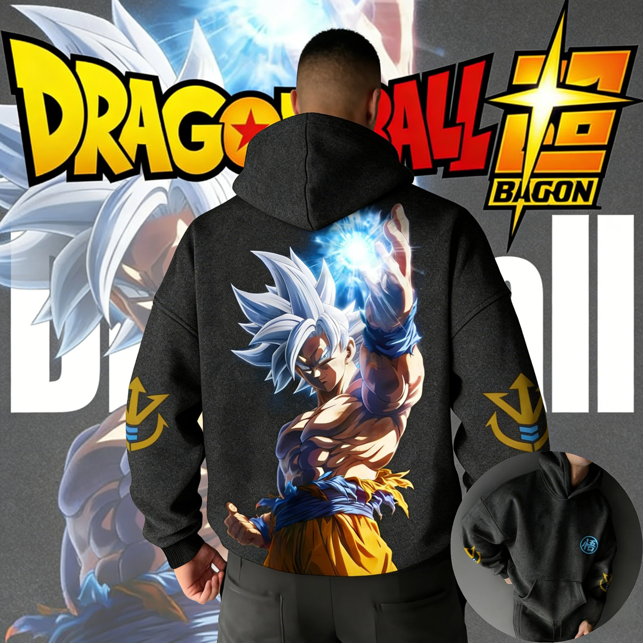 2026 Herbst Winter Dragon Ball Reiner Baumwoll-Retro-Hoodie Goku Ultra Instinct Kamehameha Druck Fleece-Gefüttert Unisex für Männer und Kinder