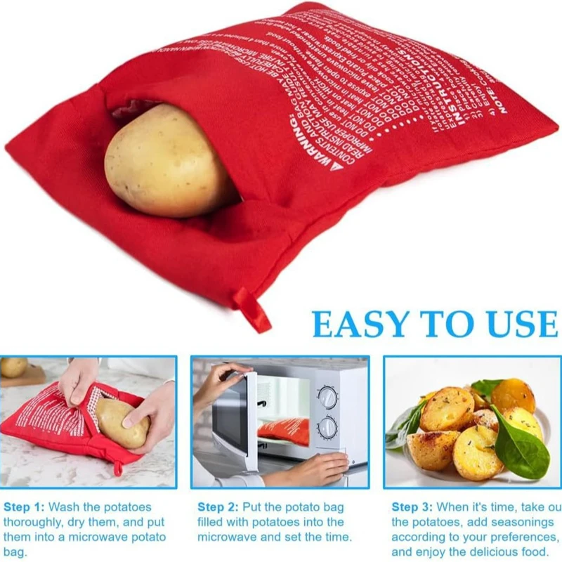 Red Microwave Oven Baked Bags Potatoes Corn Sweet Potato Heating Tools Reusable Microwave Oven Potato Cooking Bags Kitchen Tools