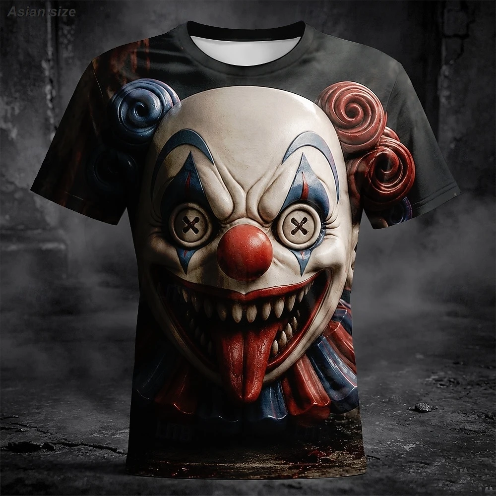 Halloween Men's Optical Illusion Creepy Clown 3D T Shirt Short Sleeve Print Crew Neck Horror Club Party Street