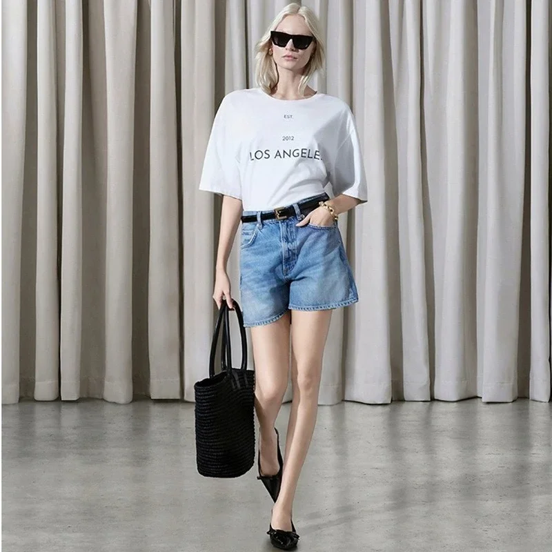 

Новая летняя свободная женская футболка с короткими рукавами и принтом английских букв в Северной Америке AB с принтом спереди