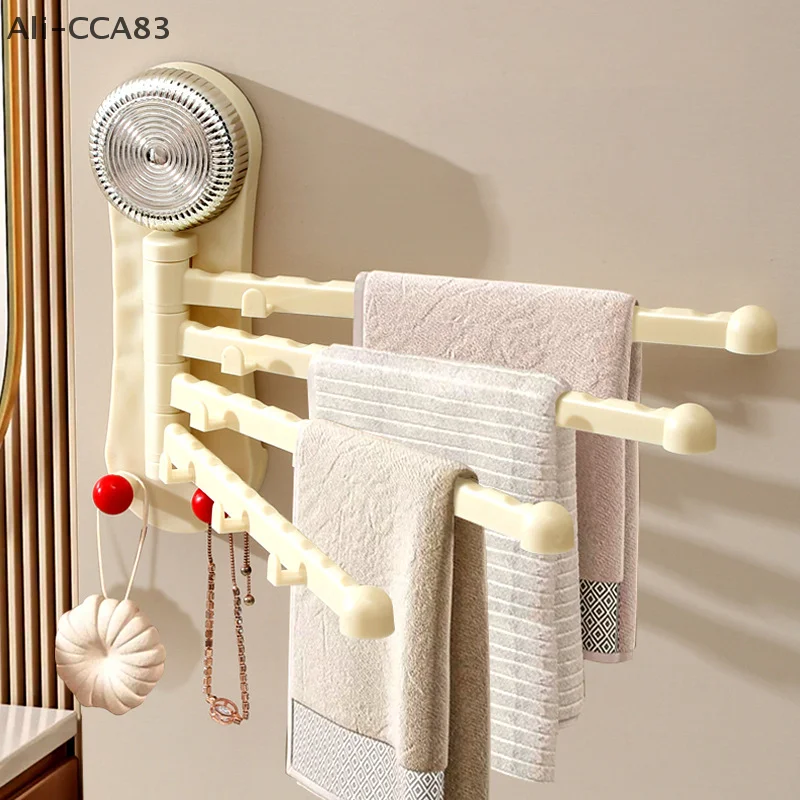 

Bathroom Rotating Sucker Towel Rack Cloth Drain Holder Multi Link Wall Mounted Drain Stand Kitchen Storage Sheif Hanging Rod