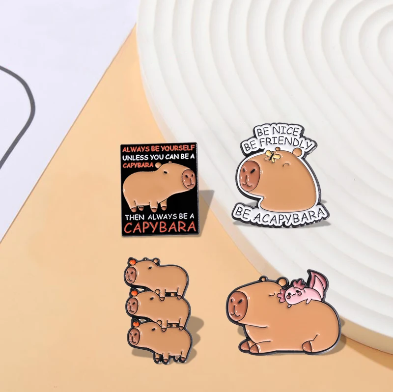 Capybara Hippo Enamel Pins Custom Cute Funny Hippopotamus Brooches Lapel Badges Cartoon Animal Jewelry Gift for Kids Friends