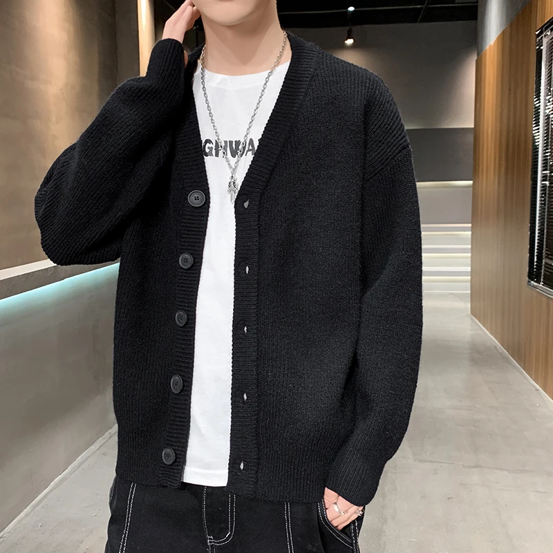 

Мужской вязаный свитер-кардиган с V-образным вырезом, повседневный, свободного кроя, в американском стиле, весенне-осенняя верхняя одежда, комфортный, средней толщины, с длинными рукавами