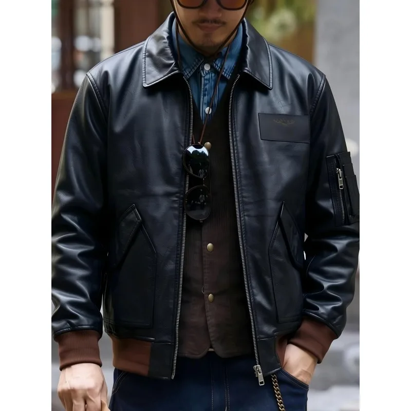 45P Vintage Aviator Flight Jacket Men American Retro Genuine Cowhide Leather Bomber Jacket Oversize Pilot Outerwear