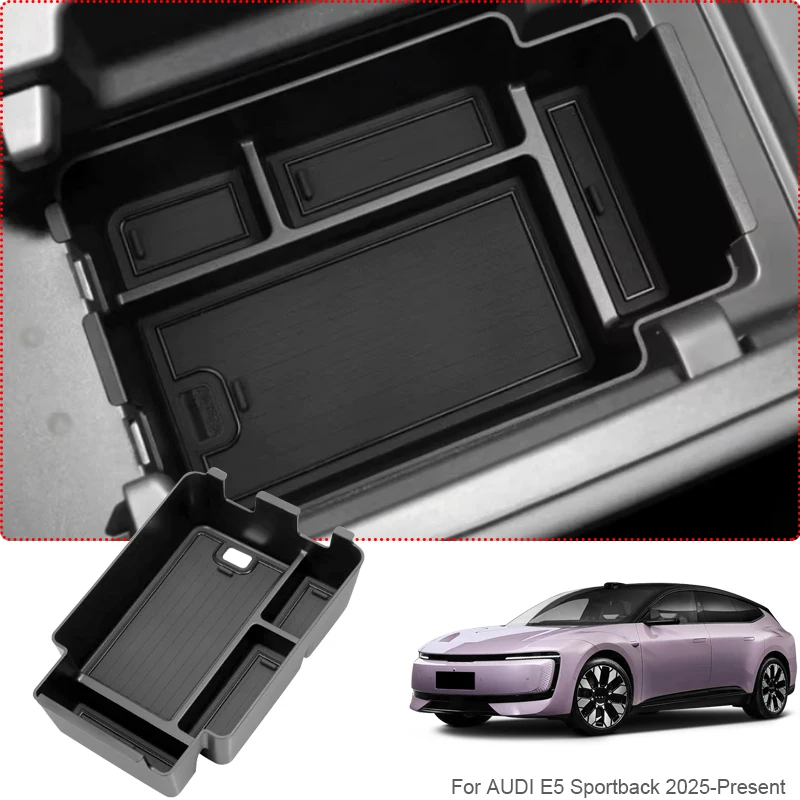 

Car Armrest Box Storage For AUDI E5 Sportback 2025-2026 ABS Center Console Organizer Tray Interior Storage Box Tidying Accessory