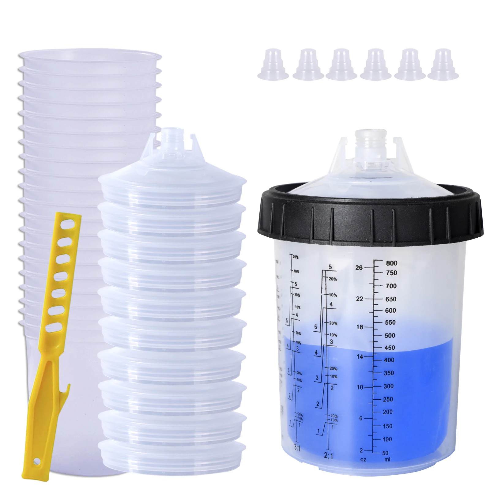 25個-セット-スプレーガン用塗料混合カップ-h-o-クイックカップ-スプレーガンタンク-600-800ml-使い捨て塗料カップ