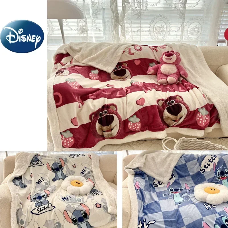 Disney Milk flanella bambini coperta per adulti Cartoon Stitch Cute peluche aria condizionata coperte per pisolino trapunta in pile corallo scialle