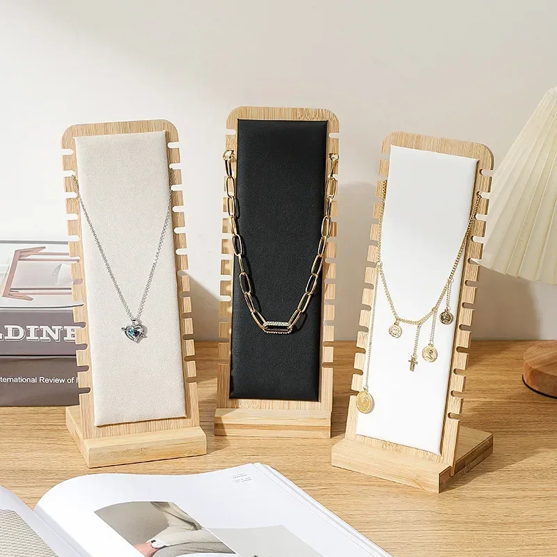 

Solid Bamboo Wood Jewelry Display Stand Necklace Showcase Holder Pendant, Long Chain Handing Organizer Holder For Necklaces