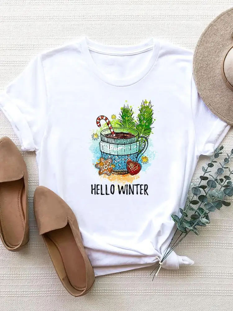 

Watercolor Trend Festival Tee T Shirt Christmas Clothes Women New Year Fashion Top Print Short Sleeve Basic Graphic T-shirts