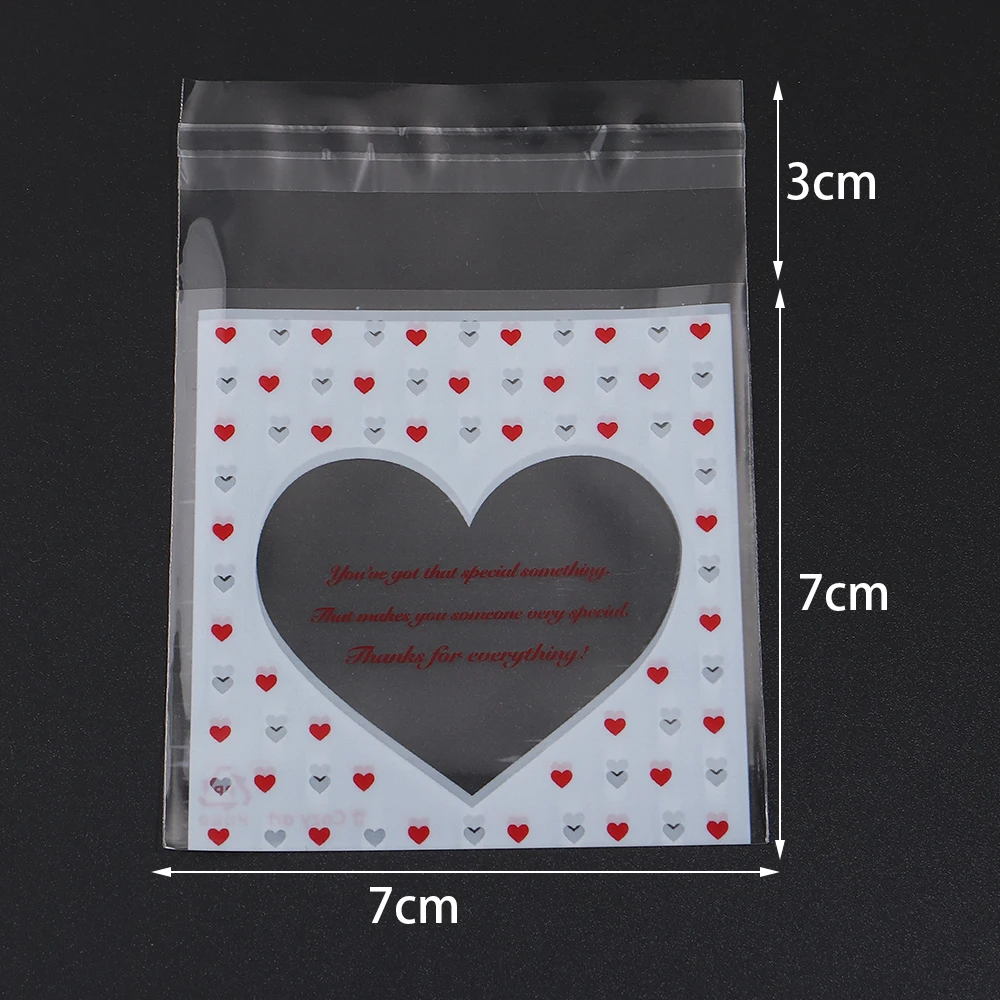 100pcs Heart Transparent Self-Adhesive Bags OPP Jewelry Packaging Bag For Valentine's Day Wedding Gifts Candy Cookie Storage Bag