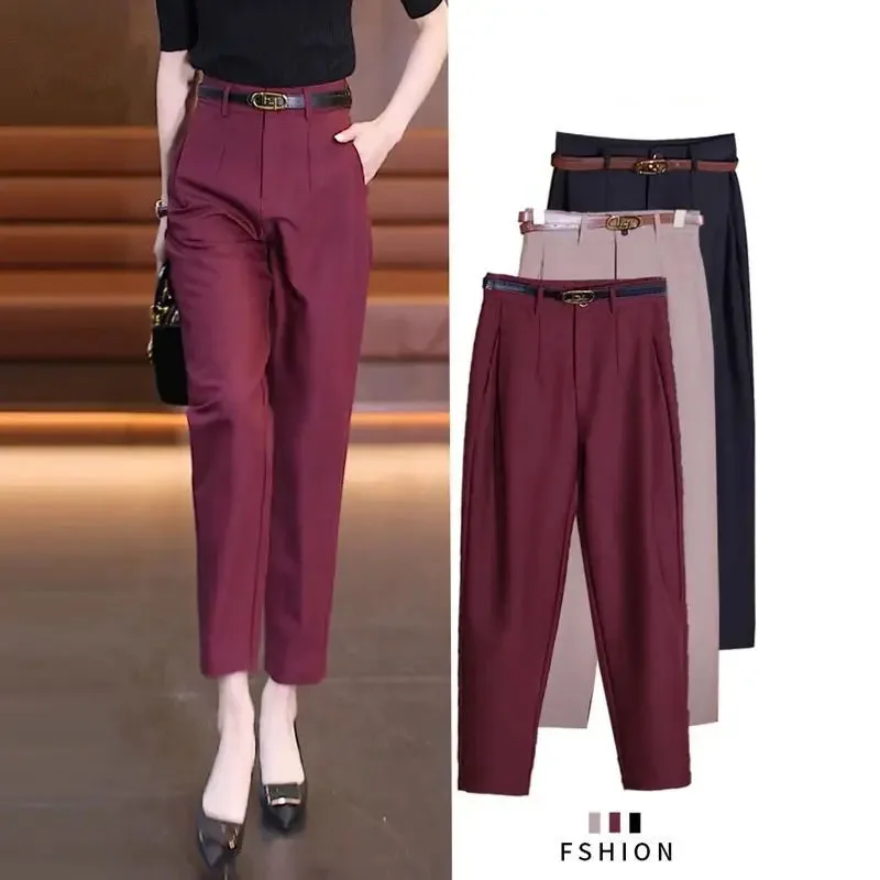 Office Lady Korean Fashion Women Suit Pants Spring Autumn Solid Slim Pencil Streetwear Casual High Waist Harem Cropped Trousers